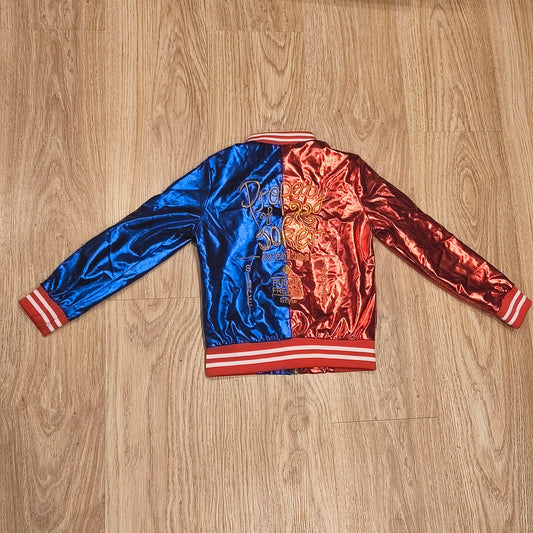 Harley Quinn Costume Jacket Kids Size 120 Red Blue Metallic Property of Joker
