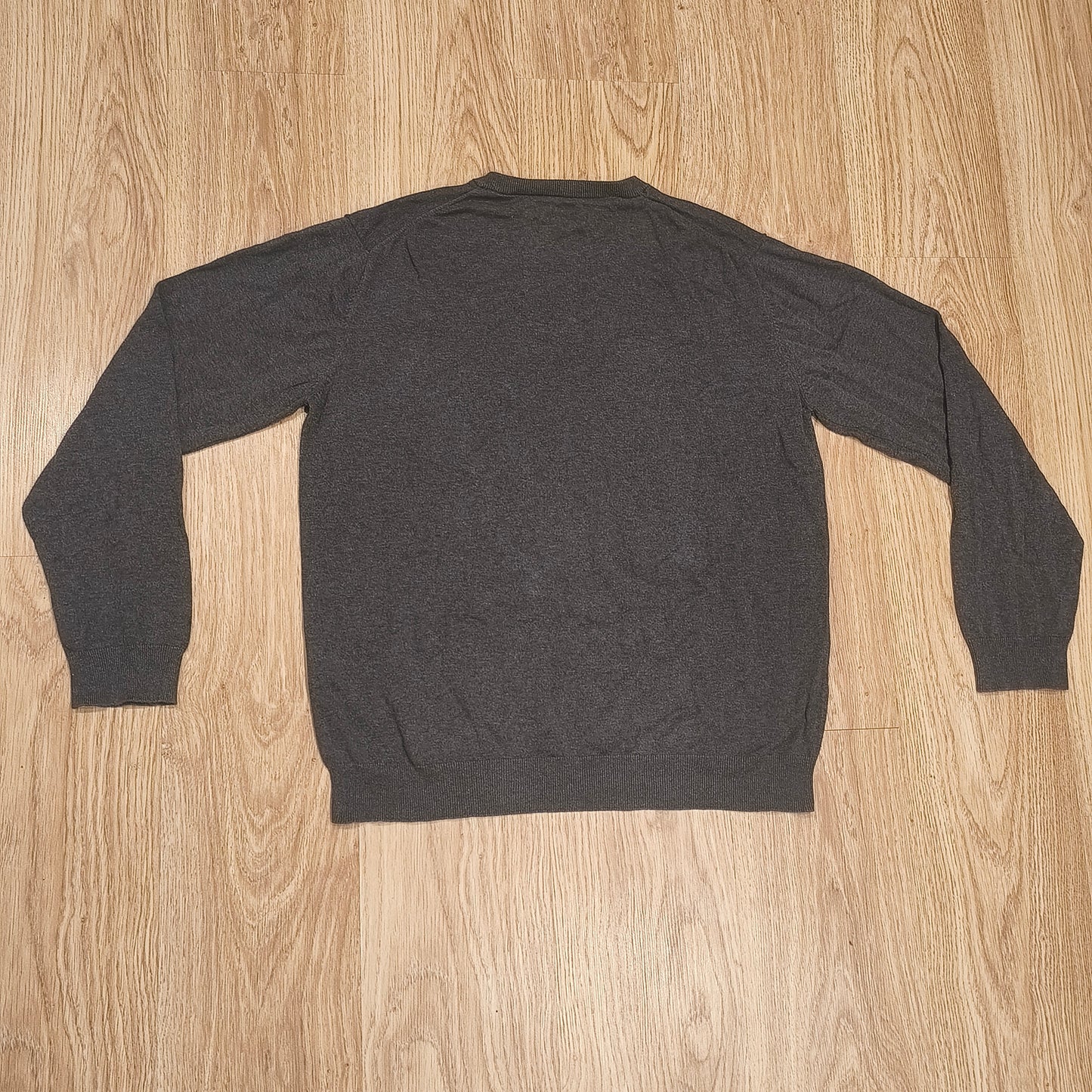 GANT Premium Cotton V-Neck Sweater Mens 2XL Charcoal Grey Knit Pullover Logo