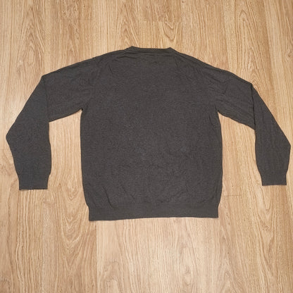GANT Premium Cotton V-Neck Sweater Mens 2XL Charcoal Grey Knit Pullover Logo