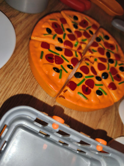 Kids Pretend Play Kitchen Food Set | Pizza, Cooking Pots & Accessories | 15+ Pieces