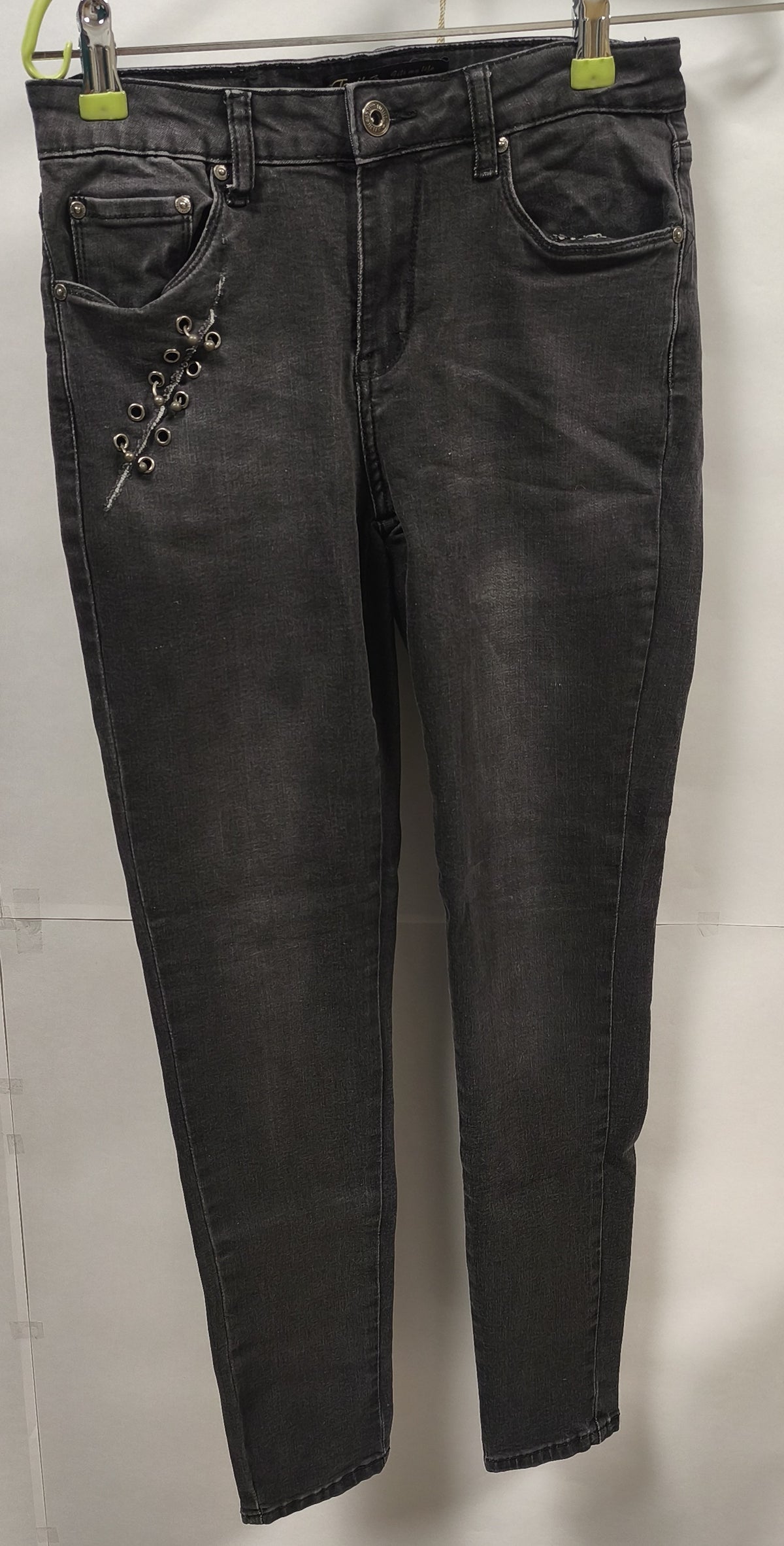 Toxik3 Womens Black Skinny Jeans Sz S US 4 EU 36 Studded Lace Up Stretch Denim