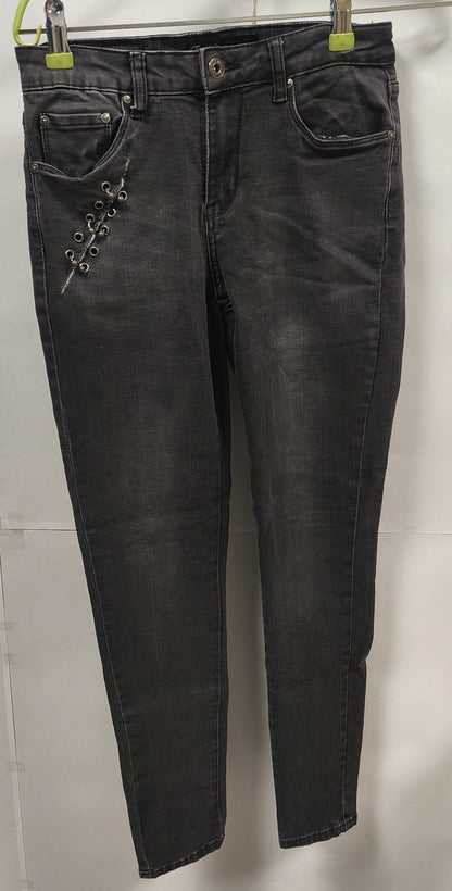 Toxik3 Womens Black Skinny Jeans Sz S US 4 EU 36 Studded Lace Up Stretch Denim