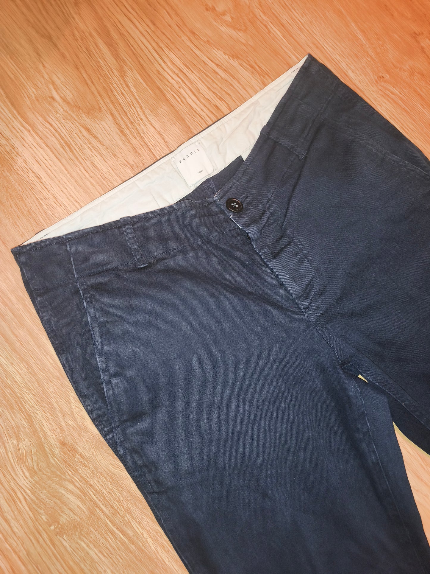 Sandro Paris Men's Navy Blue Chino Pants Size 44 Cotton Blend Button Fly Slim