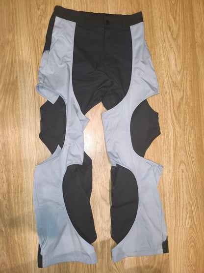 Unbranded Two-Tone Avant-Garde Curved Cutout Pants – Black / Grey – Size M