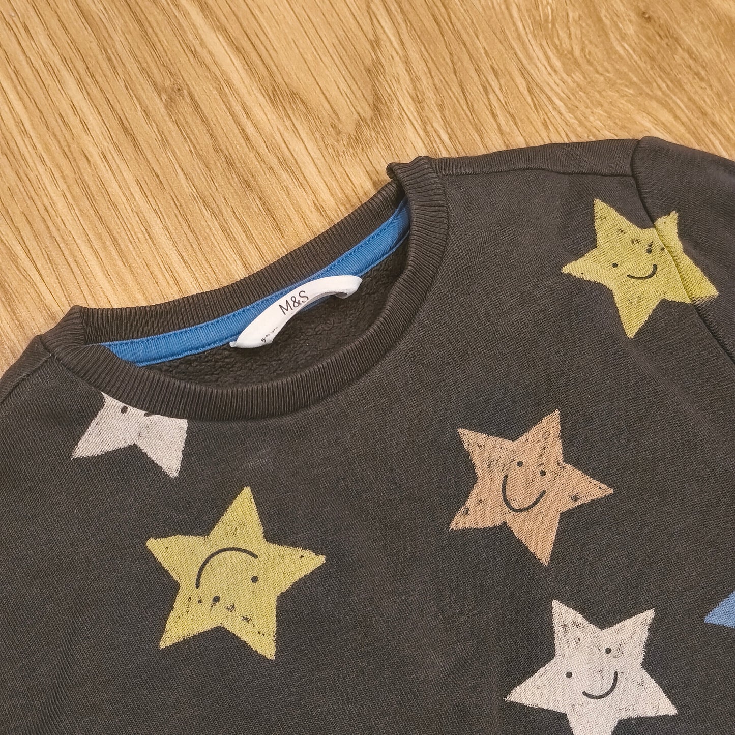 M&S Boys Star Print Sweatshirt Jumper Dark Graphite Age 5-6 Yrs 116cm Cotton