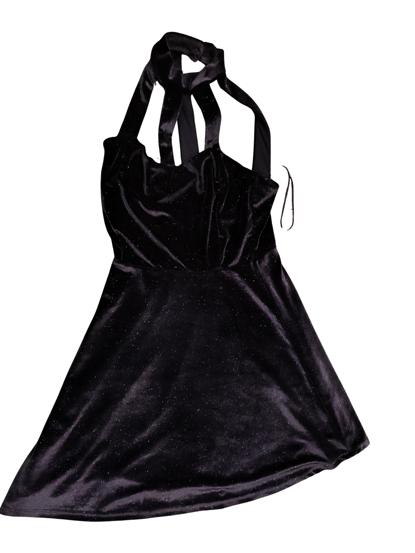 COAST Black Sparkle Velvet Halter Dress UK 8 US 4 Fit & Flare Wedding Party