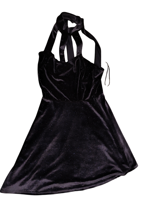 COAST Black Sparkle Velvet Halter Dress UK 8 US 4 Fit & Flare Wedding Party
