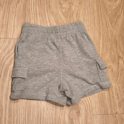 All Mine Baby Gray Knit Cargo Shorts Elastic Waist 100% Cotton Size 6/9M