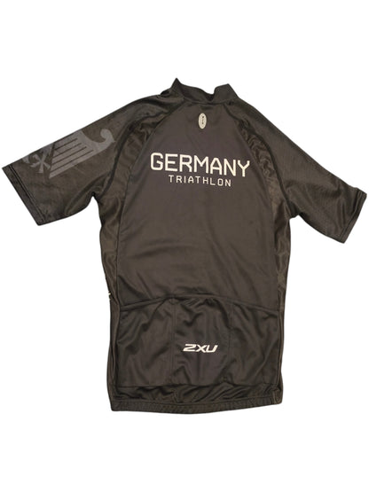 2XU Germany Triathlon Cycling Jersey Men's 2XL Black Short Sleeve Bike Top DTU