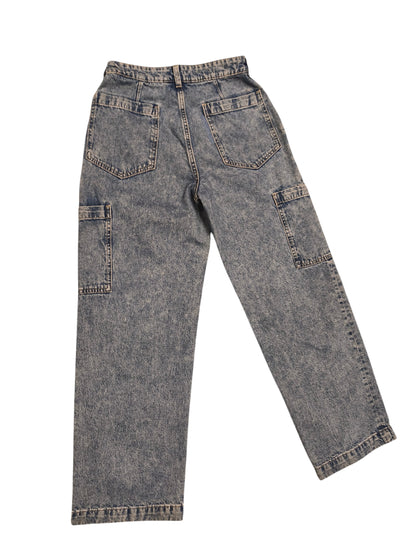 H&M Divided Acid Wash Wide Leg Carpenter Jeans Cargo Utility Denim Sz 4 (EUR 36)
