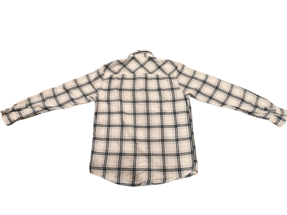 Tom Tailor Men's Flannel Shirt Size S Regular Fit White Blue Plaid Long Sleeve