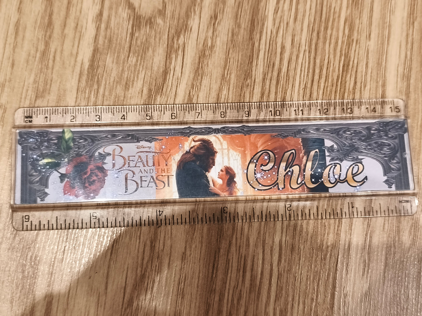 Disney Beauty and the Beast Personalized 15cm Clear Plastic Ruler – Name "Chloe"