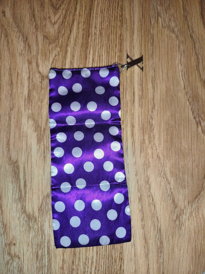 Purple Satin Polka Dot Multi-Purpose Zipper Pouch with Initial Charm
