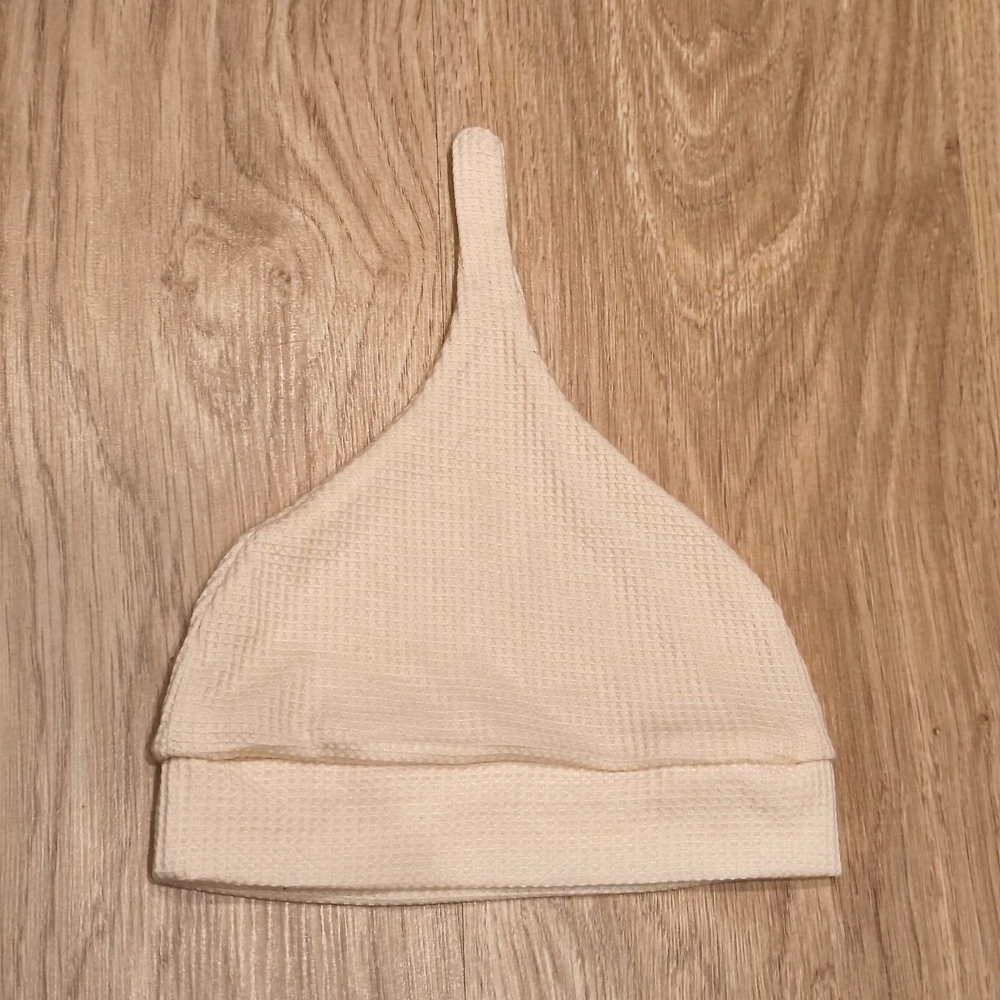 Cream Waffle Knit Baby Pixie Beanie Hat Pointed Top Thermal Infant Cap Neutral