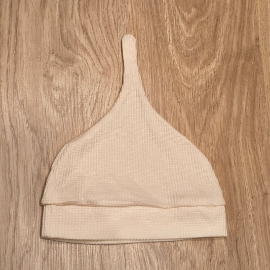 Cream Waffle Knit Baby Pixie Beanie Hat Pointed Top Thermal Infant Cap Neutral