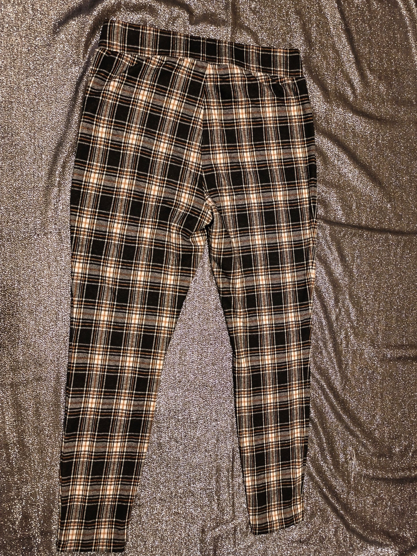 NEXT Women’s Plaid Checked Trousers Size 12R Black Tan White Tapered Zip Detail
