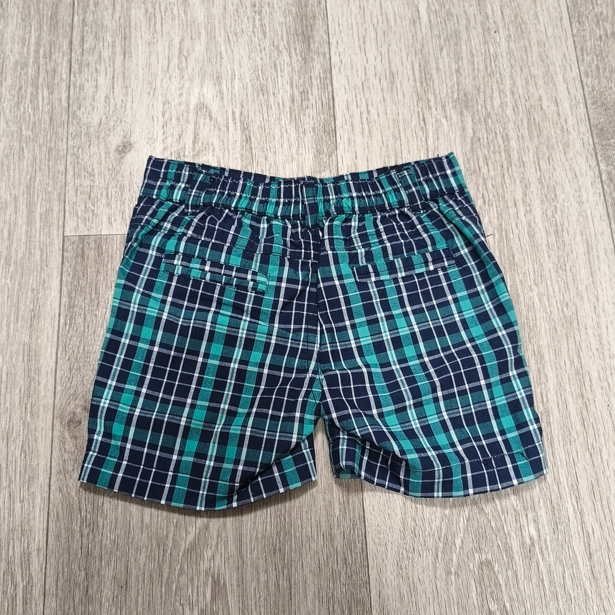 Only Kids Baby Boys Plaid Shorts Size 3/6M Green Navy Blue Elastic Waist