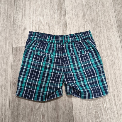 Only Kids Baby Boys Plaid Shorts Size 3/6M Green Navy Blue Elastic Waist