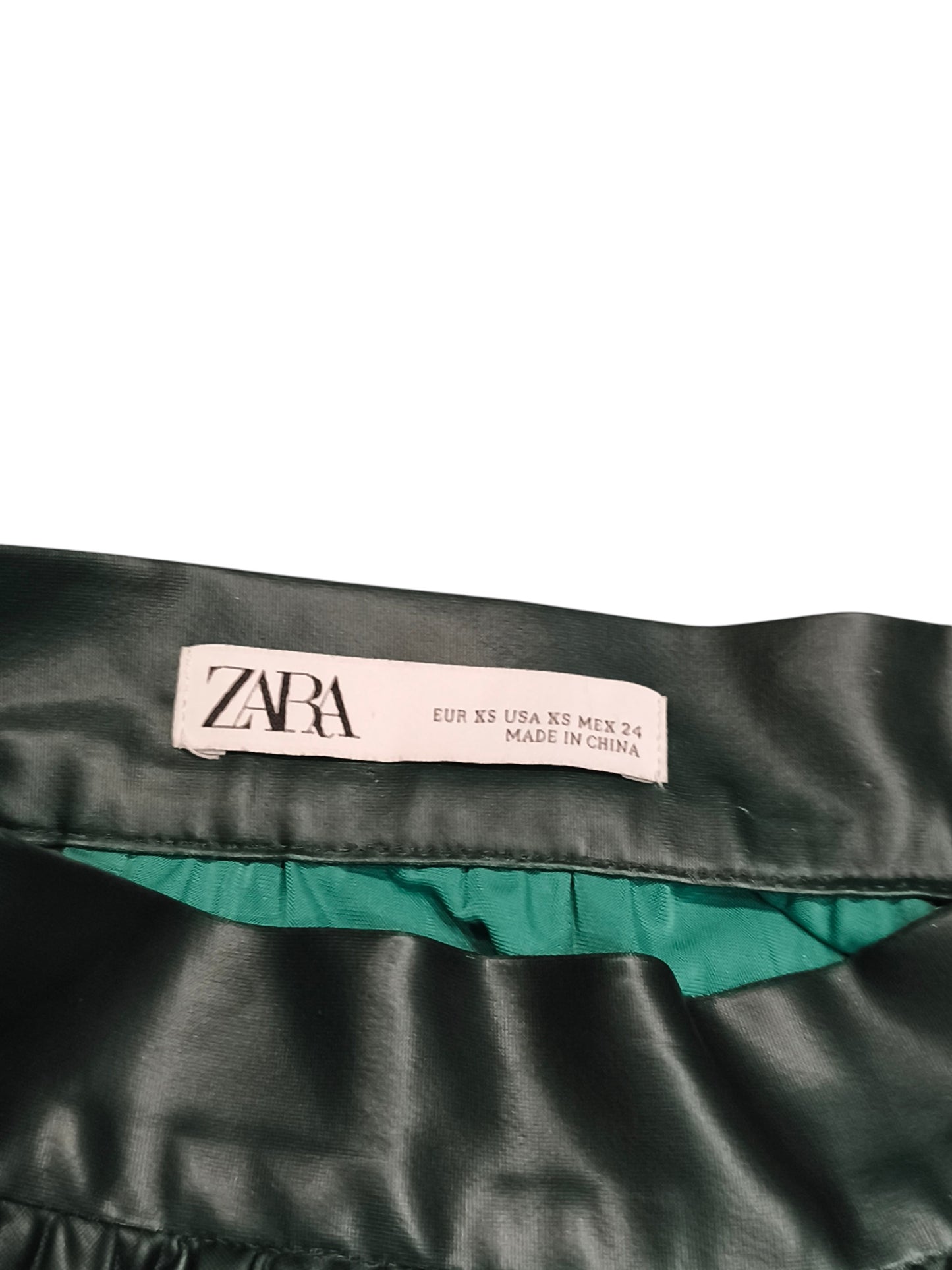 ZARA Faux Leather Pleated Midi Skirt Forest Green XS High Waisted Aesthetic