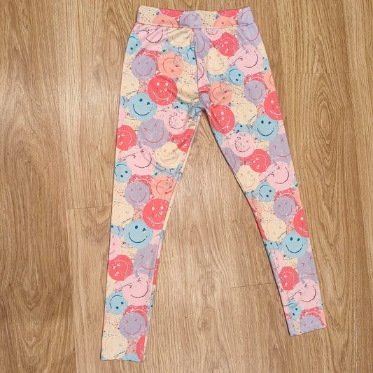 Next Girls Smiley Face Print Leggings Multicolor Stretch Pants Size 12 Yrs 152cm