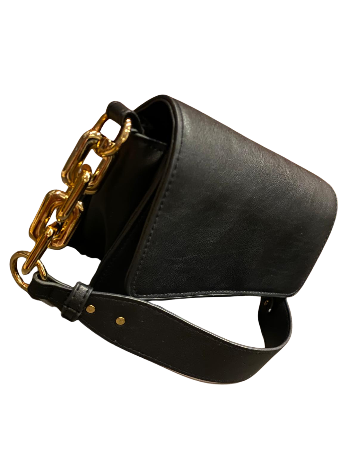 COSTES Black Shoulder Bag Gold Chunky Chain Link Strap Crossbody Minimalist