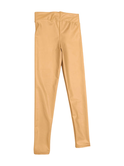 Chamur National Faux Leather Leggings Tan Beige Matte High Waist Stretch Small