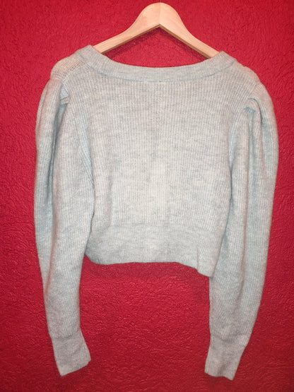 DIVIDED by H&M Light Blue Puff-Sleeve Cropped Cardigan Sweater – Size S