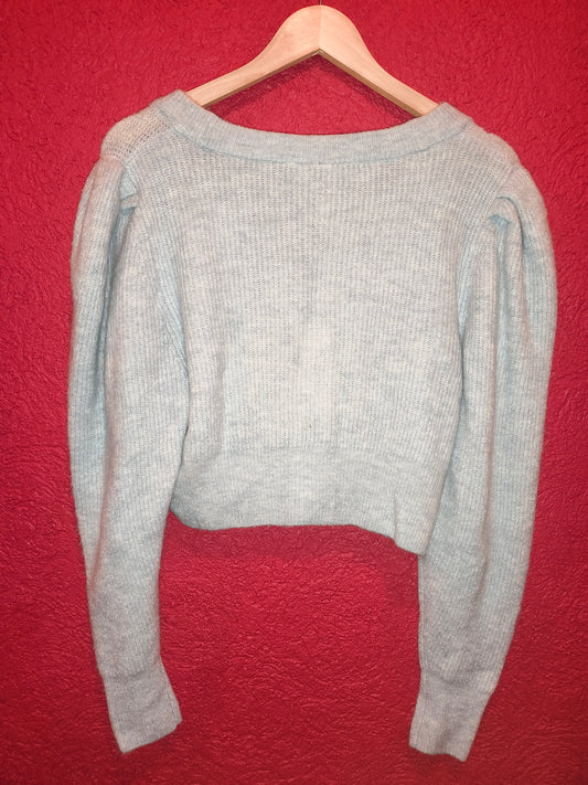 DIVIDED by H&M Light Blue Puff-Sleeve Cropped Cardigan Sweater – Size S
