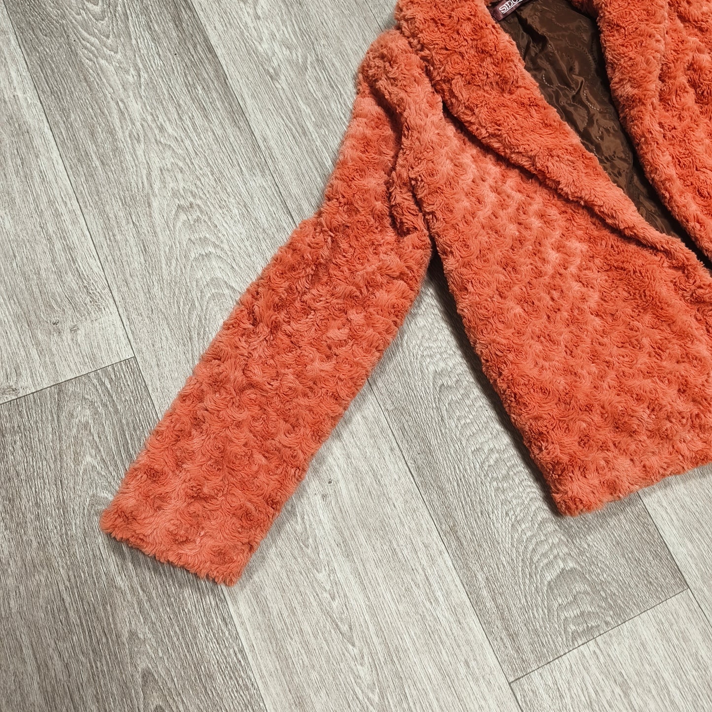 Sidonas Womens Faux Fur Rosette Swirl Jacket Coat Size EU 38 Coral Orange Short