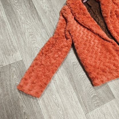 Sidonas Womens Faux Fur Rosette Swirl Jacket Coat Size EU 38 Coral Orange Short