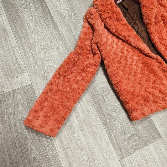 Sidonas Womens Faux Fur Rosette Swirl Jacket Coat Size EU 38 Coral Orange Short