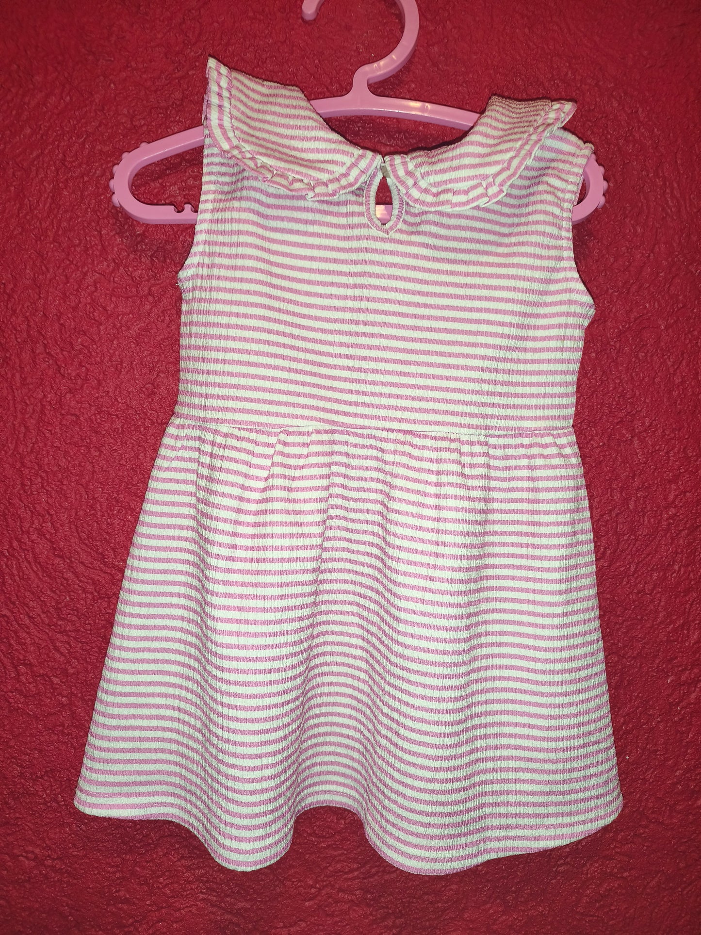 Matalan Baby Girls Pink & White Striped Peter Pan Collar Dress – Size 12-18 Months