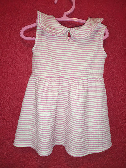 Matalan Baby Girls Pink & White Striped Peter Pan Collar Dress – Size 12-18 Months