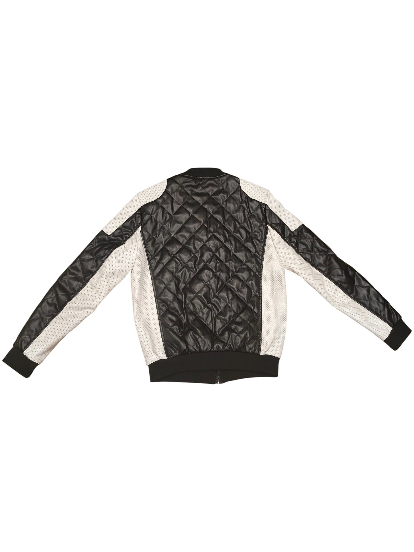 AOWOFS Men's Faux Leather Bomber Jacket - Quilted Moto Style - Black & White - M