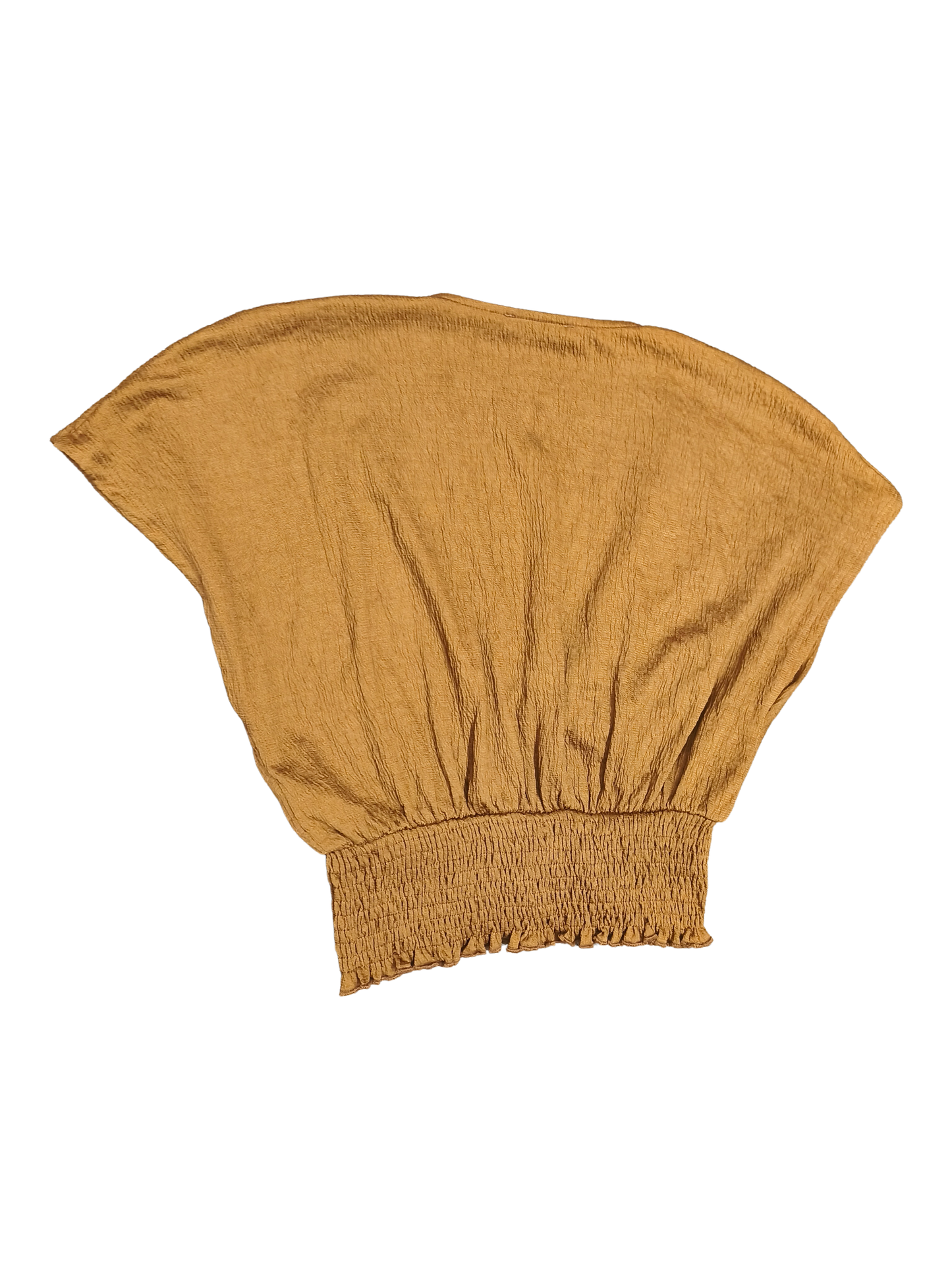 ZARA Ochre Textured Smocked Waist Top – V-Neck Batwing Sleeve – Size M – EUC