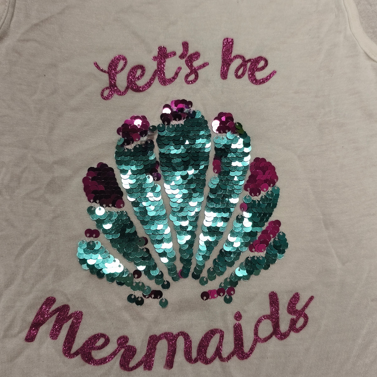 Young Dimension Girls Mermaid Tank Top 3-4Y White Sequin Shell Tie Front