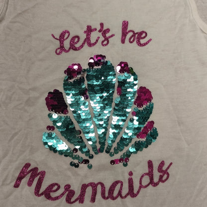 Young Dimension Girls Mermaid Tank Top 3-4Y White Sequin Shell Tie Front