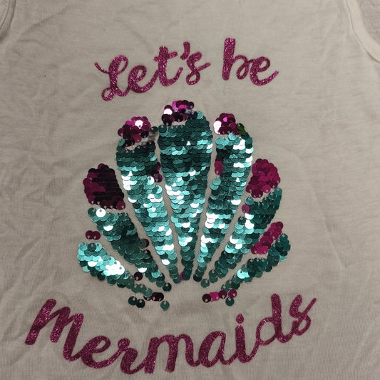 Young Dimension Girls Mermaid Tank Top 3-4Y White Sequin Shell Tie Front