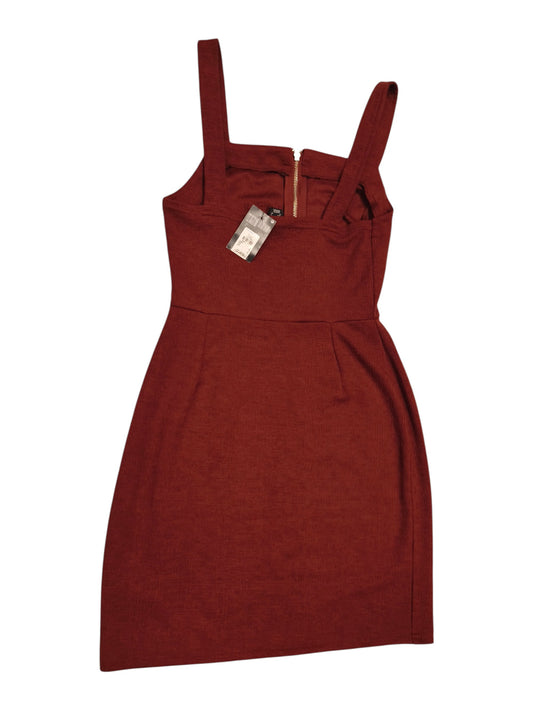 Primark Burgundy Pinafore Dress Size 10 Zip Front Bodycon Mini Wine Red Retro