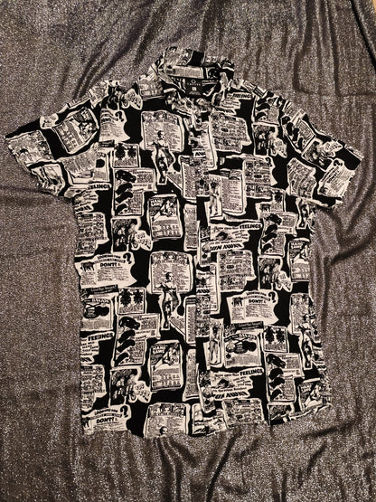 Empyre Men’s L Button Up Shirt Vintage Ad Newsprint Graphic Streetwear