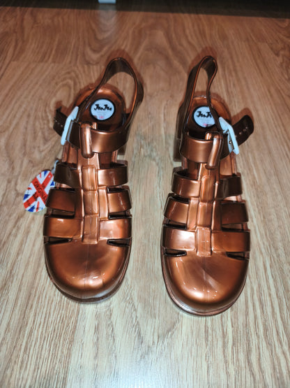 JuJu Original Maxi Heeled Jelly Sandals Bronze Metallic | UK 5 EU 38 US 7 | New