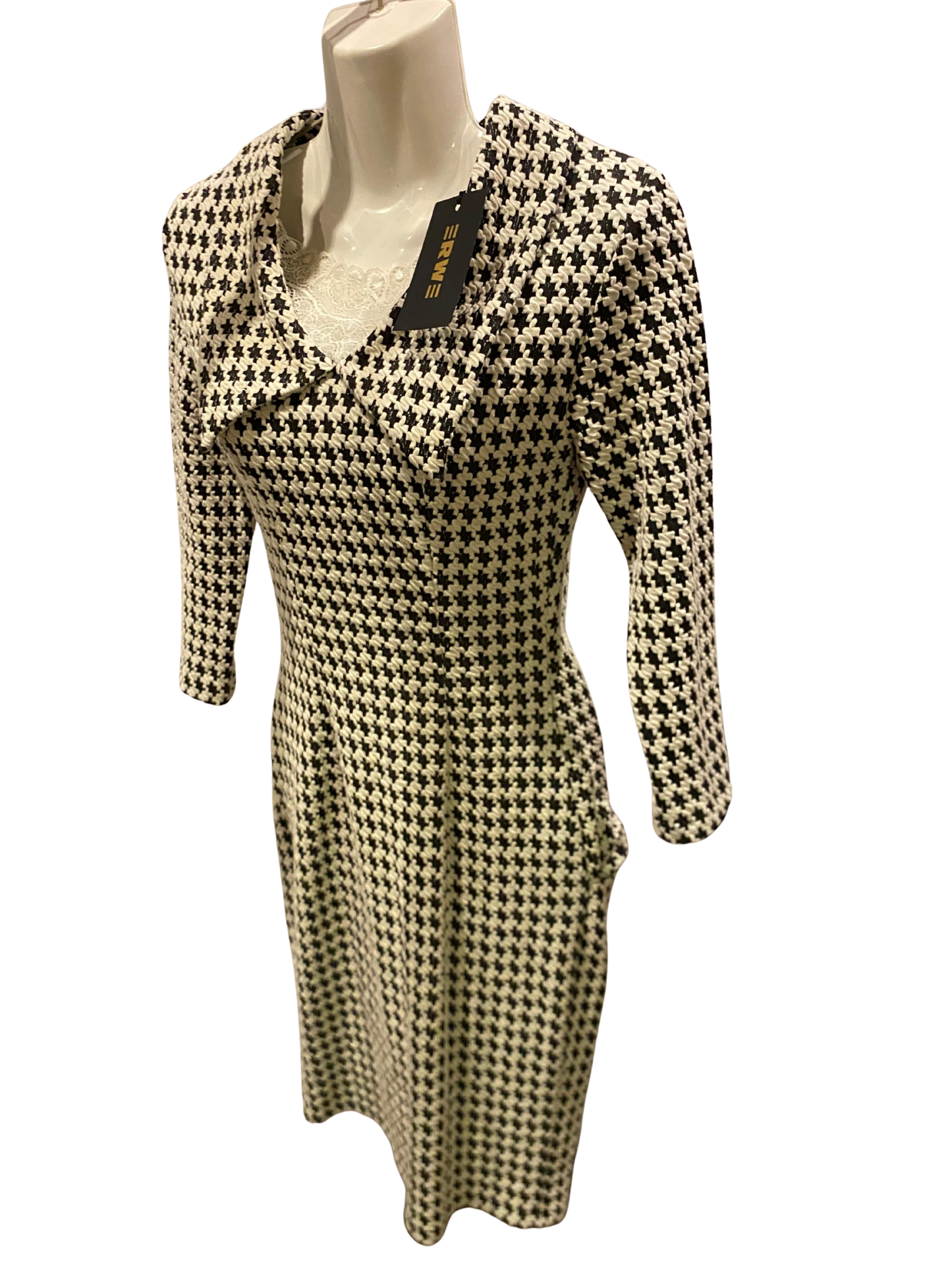 ERWE Houndstooth Sheath Dress Size 34 (US 2/4) Black & White Textured Knit