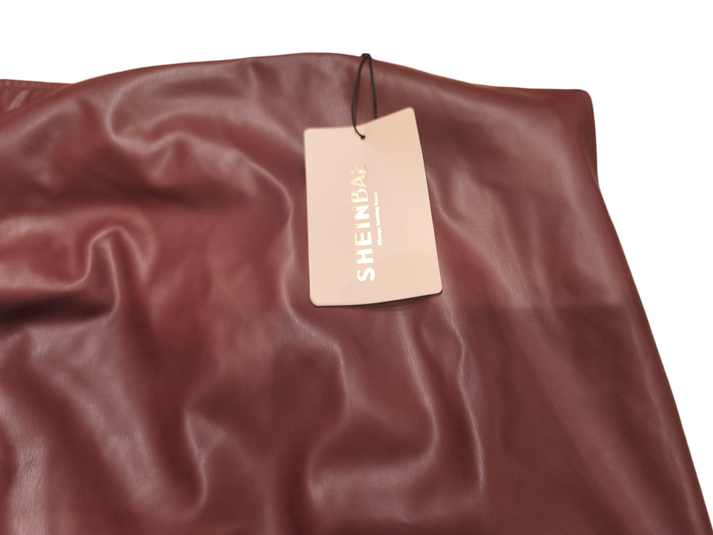 SHEINBAE Burgundy Faux Leather Ruched Mini Skirt - Size Medium M (US 6) - NWT