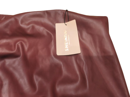 SHEINBAE Burgundy Faux Leather Ruched Mini Skirt - Size Medium M (US 6) - NWT