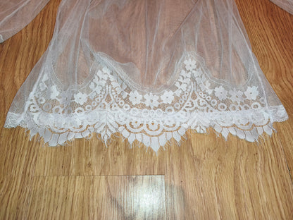 White Sheer Lace Off-Shoulder Top with Bell Sleeves & Cami Straps - Size M/L