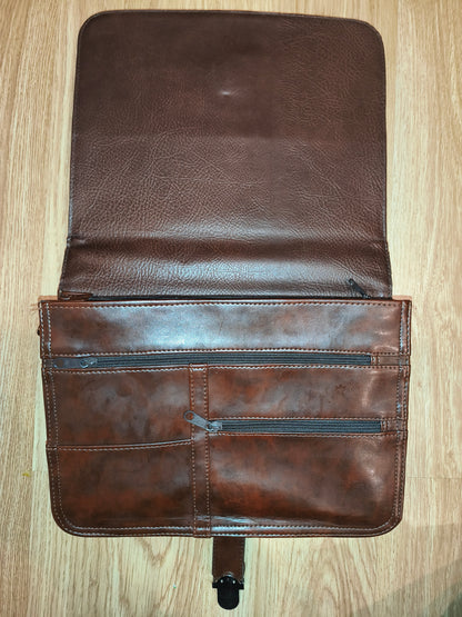 Vintage Style Brown Faux Leather Messenger Bag / Business Briefcase with Multiple Compartments