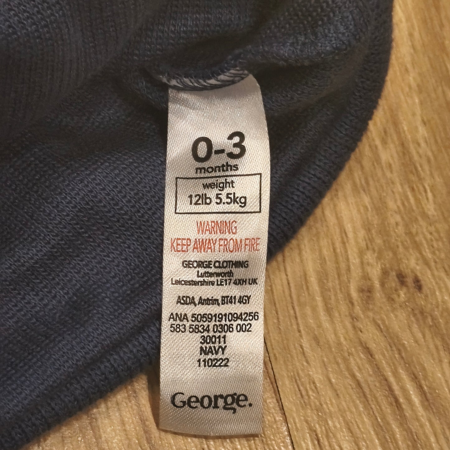 George Baby Navy Blue Knit Beanie Hat Cuffed Top Knot 0-3 Months