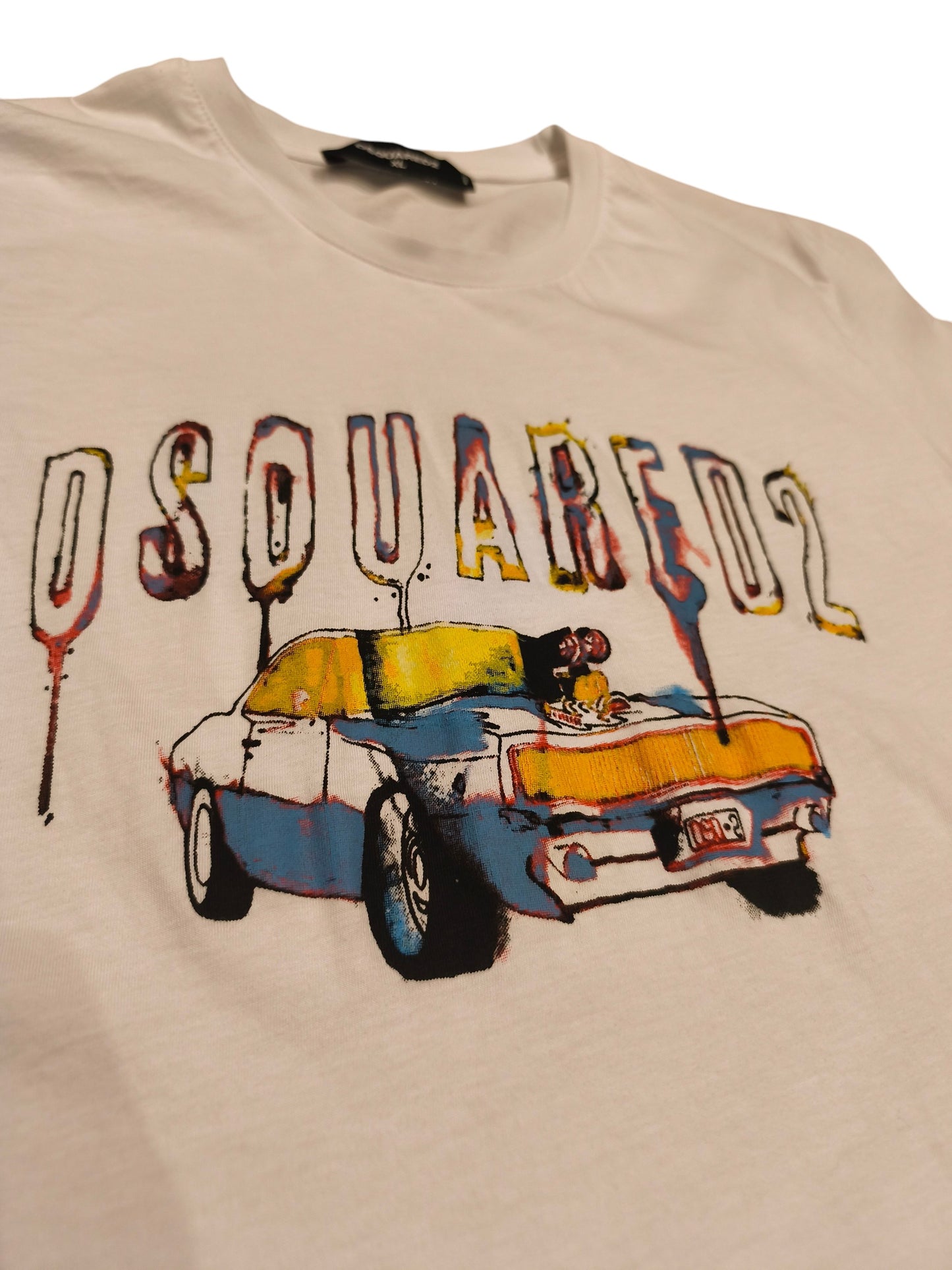 DSQUARED2 Men's Graphic T-Shirt XL White Classic Muscle Car Print Made In Italy