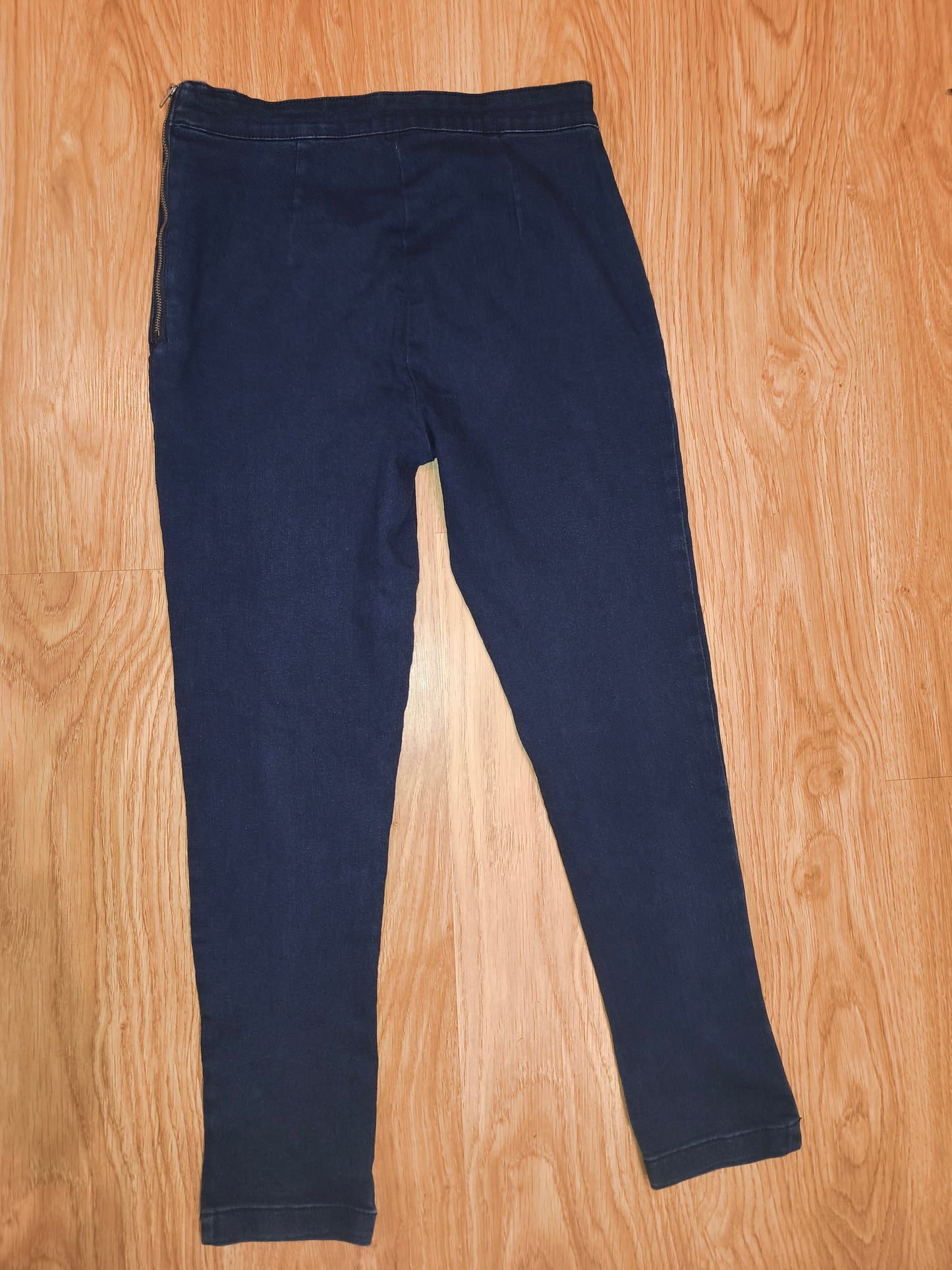 High-Waisted Indigo Blue Skinny Jeggings with Side Zipper – Size UK 10 / M