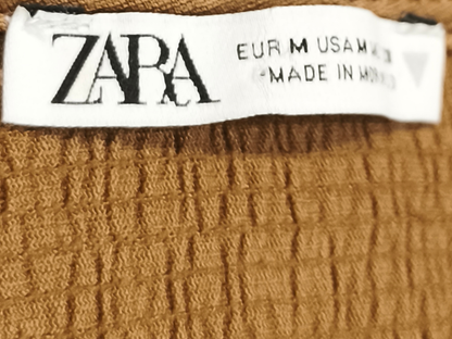 ZARA Ochre Textured Smocked Waist Top – V-Neck Batwing Sleeve – Size M – EUC